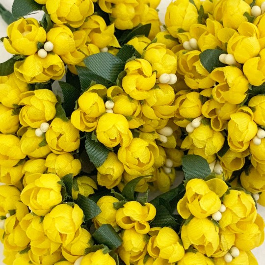 Bundle of Yellow Fabric Flower Buds ~ Austria ~ 3/8"